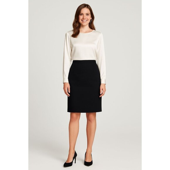 Vintage‎ Albert Nipon 100% Wool Classic Black Officewear Skirt Made in Korea 12 - Picture 1 of 6